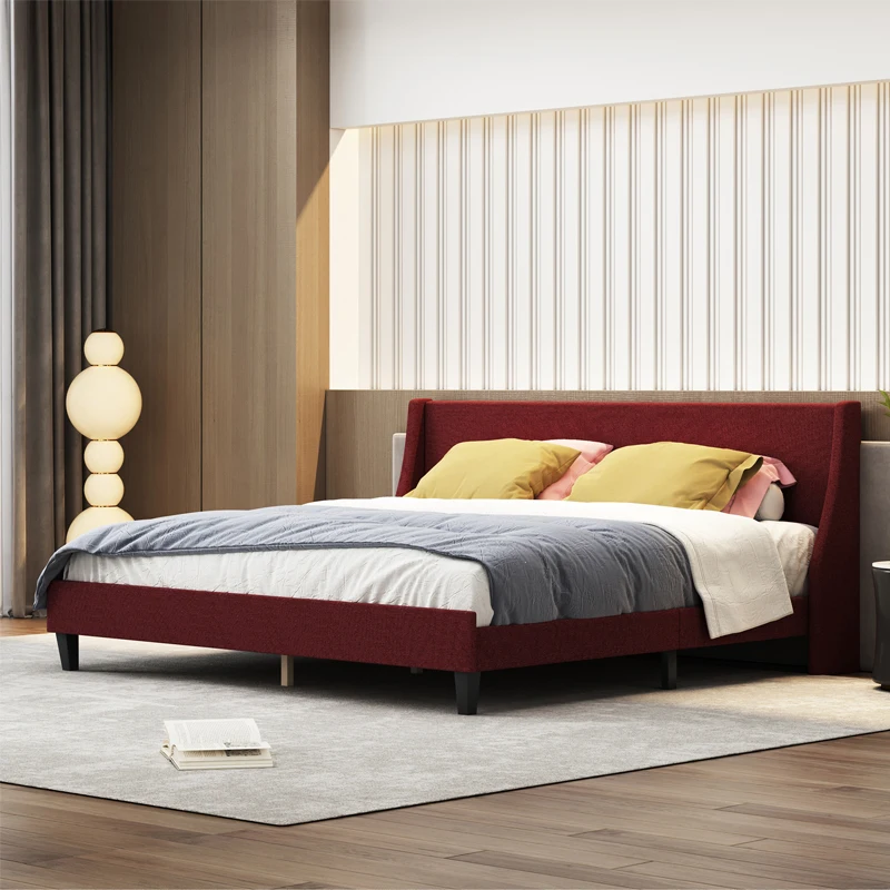 Hot sale california king bed frame upholstered platform bed full wood and fabric bed frame