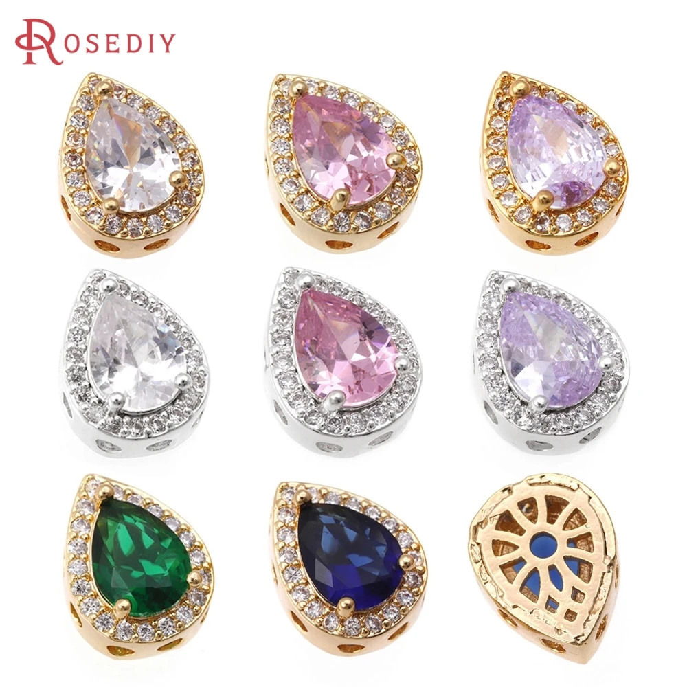 6PCS 18K Gold Color Brass Zircon Drop Shape Spacer Beads Bracelets Beads High Quality Diy Necklace Jewelry Making Accessories