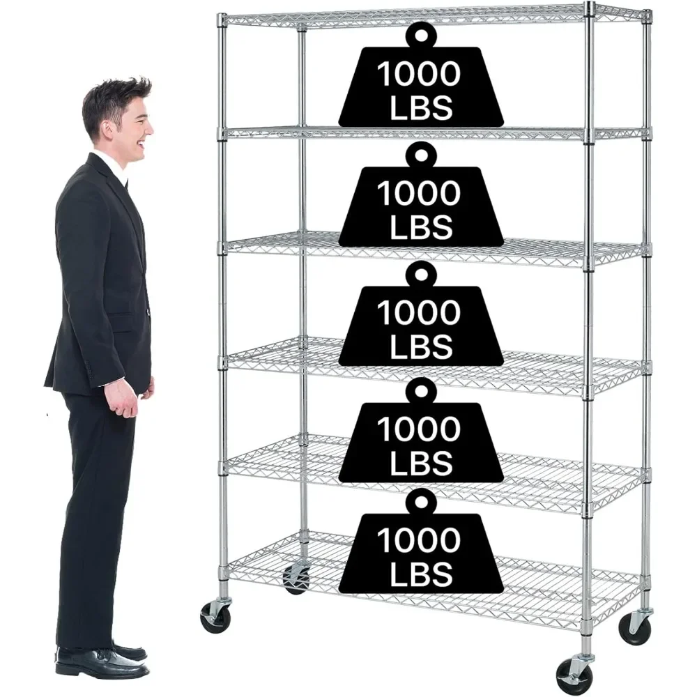 

6 Tier Storage Shelves Metal Wire Shelving Unit with Wheels, 6000LBS Weight Capacity Heavy Duty NSF Height Adjustable Garage