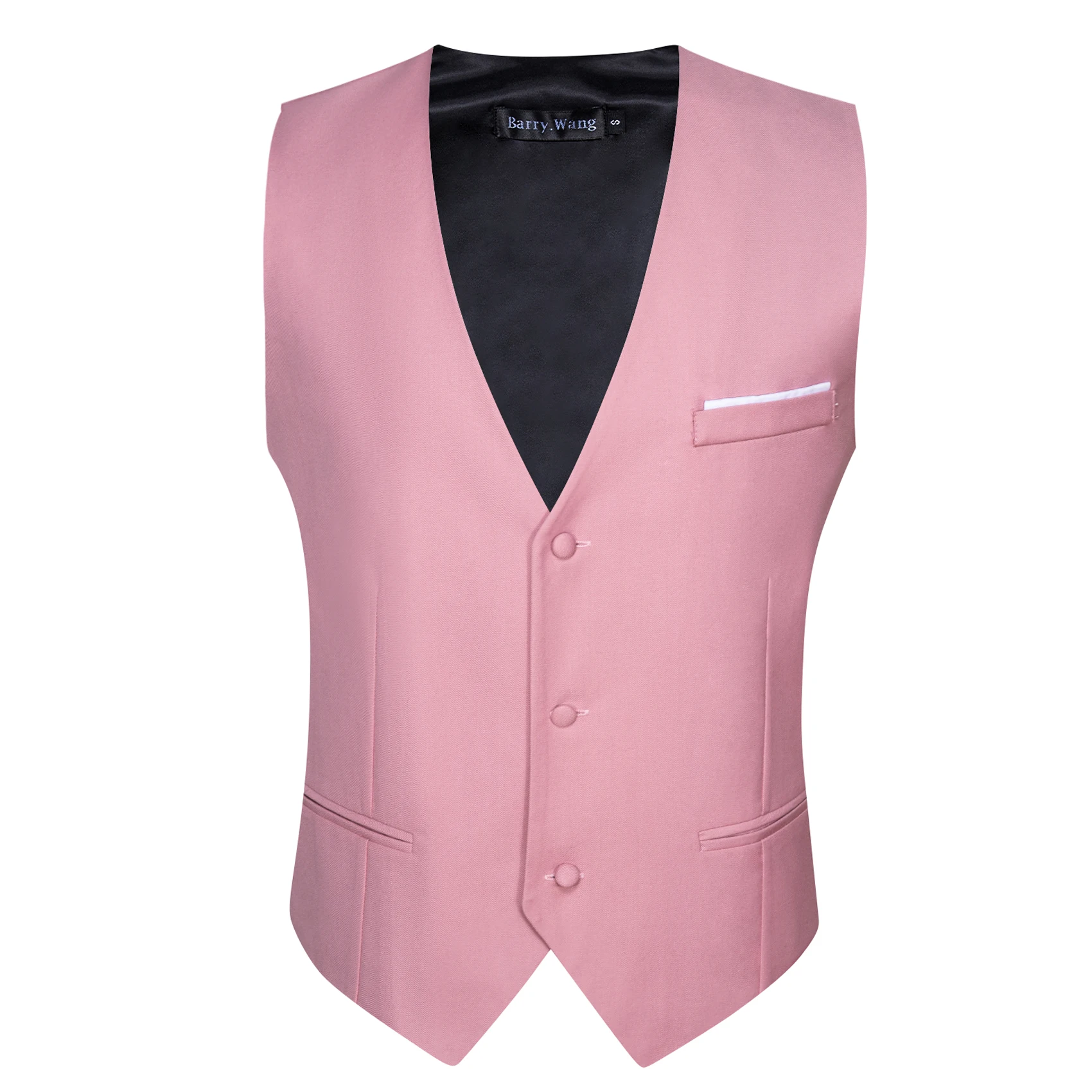 Luxury Silk Men\'s Vest Pink Waistcoat Tie Bowtie Pocket Square Set Sleeveless Jacket Formal Wedding Suit Barry Wang