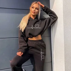 Women Hooded Tracksuit Sports 2 Pieces Set Sweatshirts Pullover Hoodies Pants Suit Home Sweatpants Trousers Outfits 2024