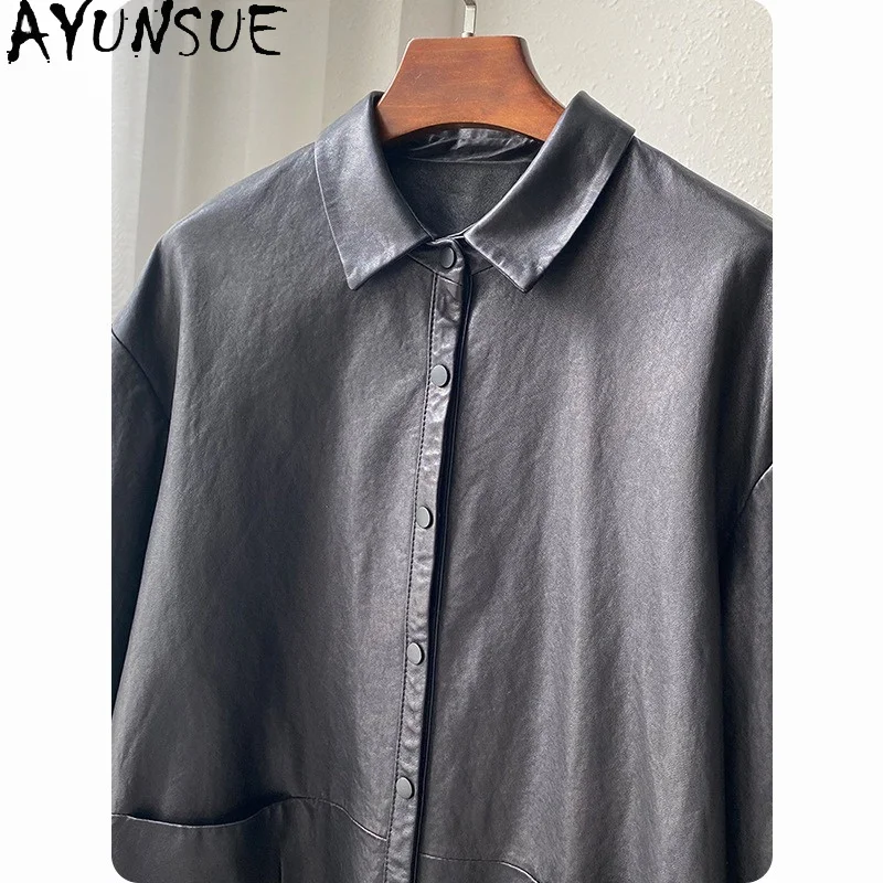 AYUNSUE Sheepskin Jacket Woman Loose Casual Black Long Sleeve Tops for Woman Autumn Real Leather Jackets Woman Clothes Jaqueta