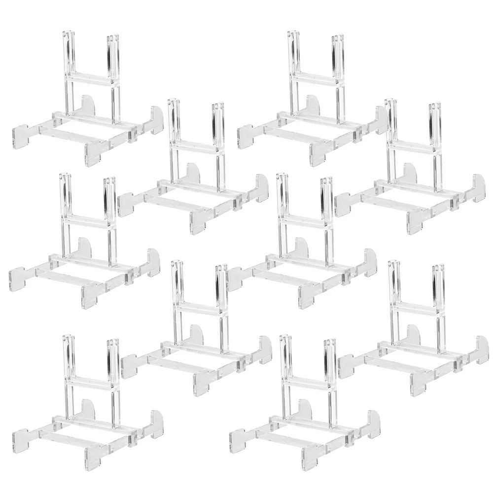

10pcs Clear Plastic Display Adjustable Desk ganizer Photo Frame Rack Plates Holder Easel Small Size Storage Home Office