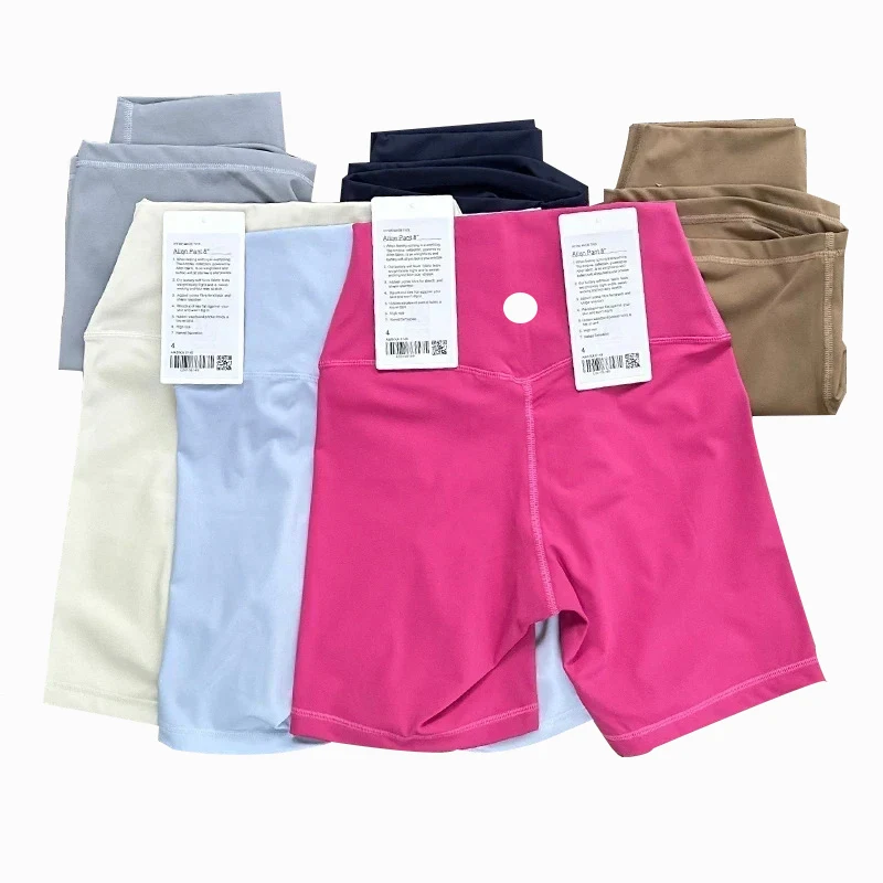 Con logo Ω pantalones cortos de yoga para gimnasio, pantalones cortos de 8 pulgadas para mujer, pantalones cortos para correr, pantalones cortos deportivos, mallas de nailon, pantalones deportivos de cintura alta