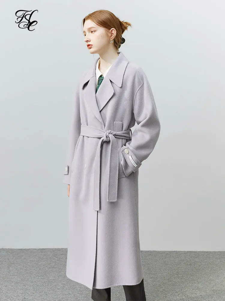 FSLE Commuter Sense Classic Pure Wool Coat Women Winter 2022 Double-breasted Solid Color Double-sided Woolen Coat Female