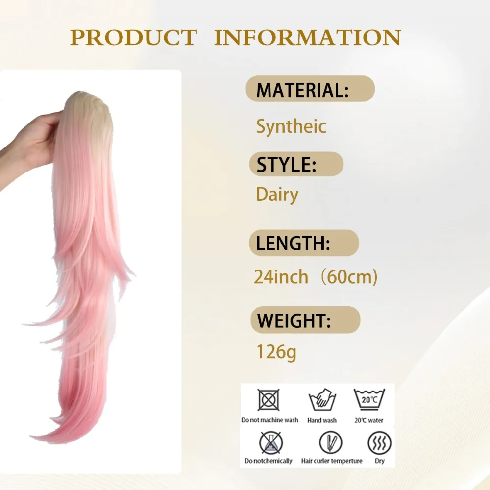 60cm High Temperature Synthetic Ponytail with Ombre Pink Color and Slightly Curled Ends Whimsical and Chic Synthetic Ponytail