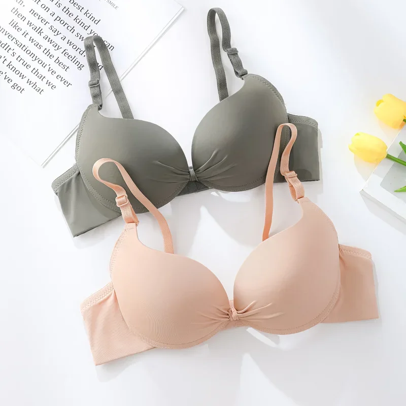 Fashionable Adjustable Gathered Steel Ring Bra Female Push Up Lingerie Smooth Bra Thin Cup Women's Sexy Bras Solid Underwear Bra