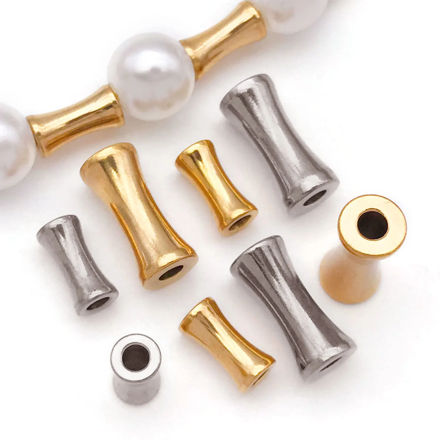 20 Stück Edelstahl Bambus Spacer Perlen für DIY Armband Halskette Ohrringe Schmuckherstellung Zubehör