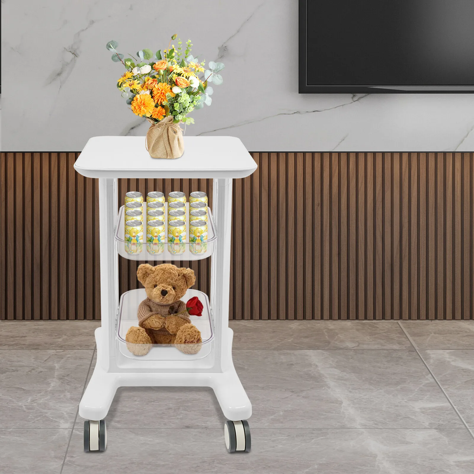 

Профессиональная 3-ярусная тележка для хранения для салонов красоты, портативная передвижная тележка для дома, спа-салона, больницы, офиса, клиники (белая)