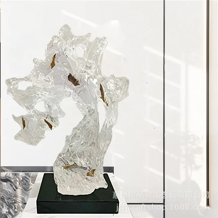 Platinum crystal abstract transparent resin Taihu stone sculpture ornament New Chinese modern light luxury hotel decoration exqu
