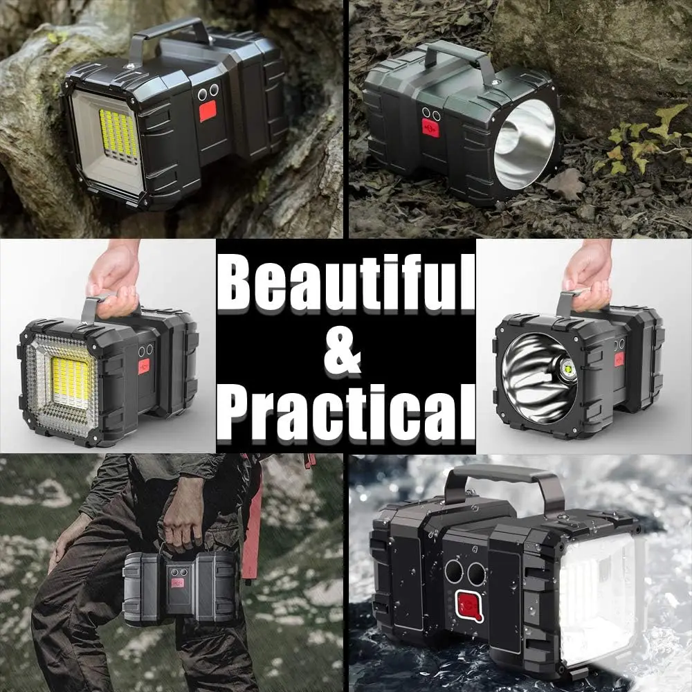 80W Outdoor Searchlight Rechargeable Flashlight LED Spotlight 3+4 Lights Modes Waterproof Camping Work Light