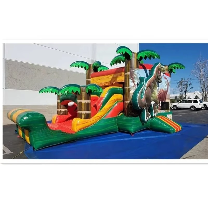

！@THL Custom Size Waterproof Inflatable Bounce Combo Dinosaur World Jumping Slide Castle Custom Logo for Kids Party Events PVC