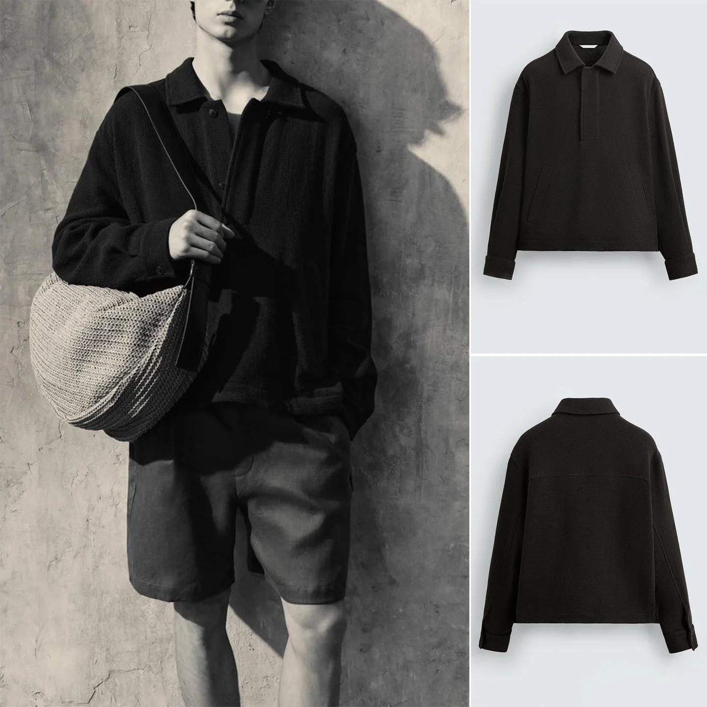 

Casual Loose Men's Long Sve irt Overhead Texture Outerwear Polyester Fiber Non-deformable Regular Fit Daily Wear