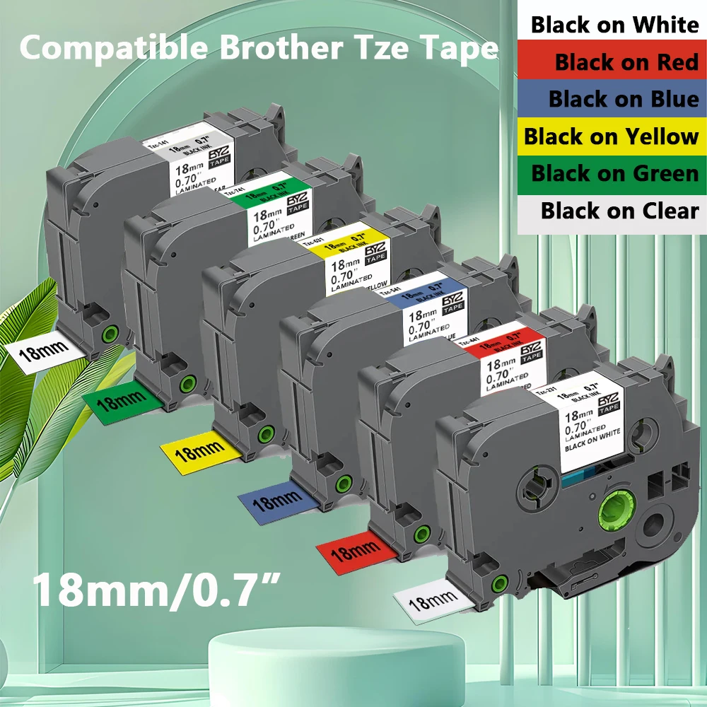 6 Pack Compatible Label Tape Replacement For Brother P-Touch Label Tape 18mm 0.7