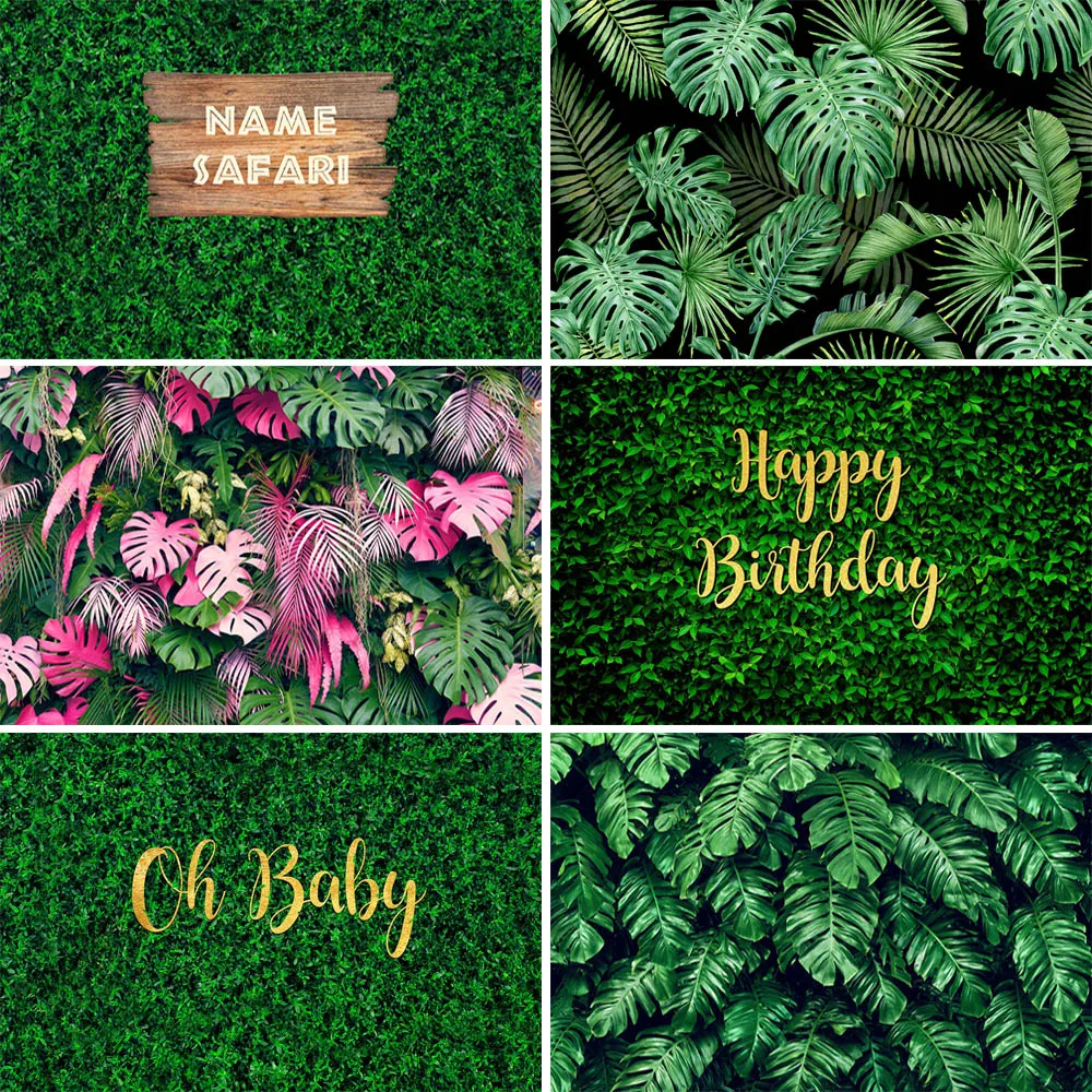 Grass Green Leaves Backdrop Summer Tropical Jungle Leaf Decor Wedding Kid Birthday Party Photo Background Studio Props Photocall