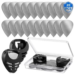 20PCS 0.3mm Metal Guitar Picks Plectrums Stainless Steel Picks Guitar Pick Holder Black with Picks Storage Case