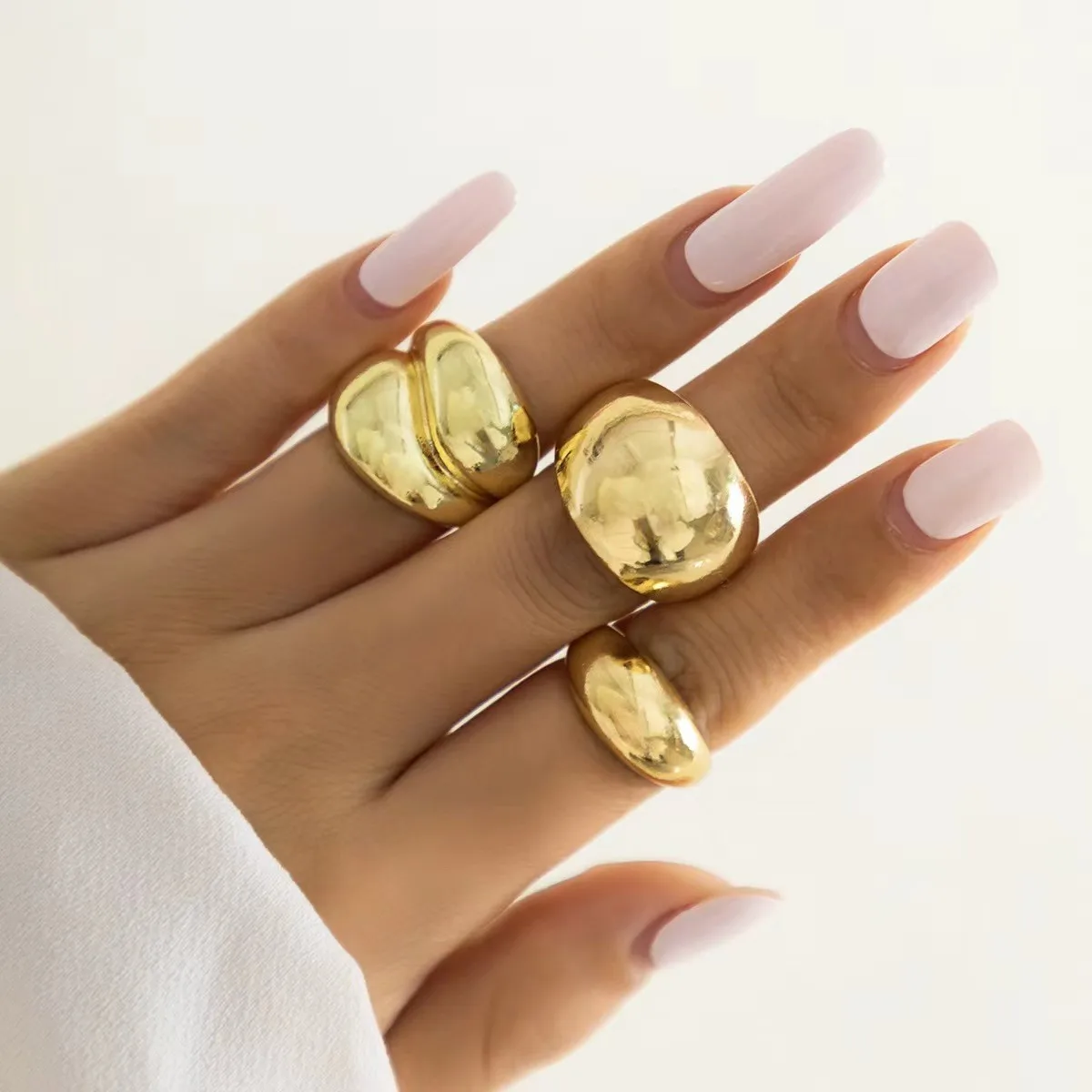 1Set New Creative Smooth Round Ball Opening Ring Set, Three Piece Set, Women's Personalized, Light Luxury , Handmade Accessories