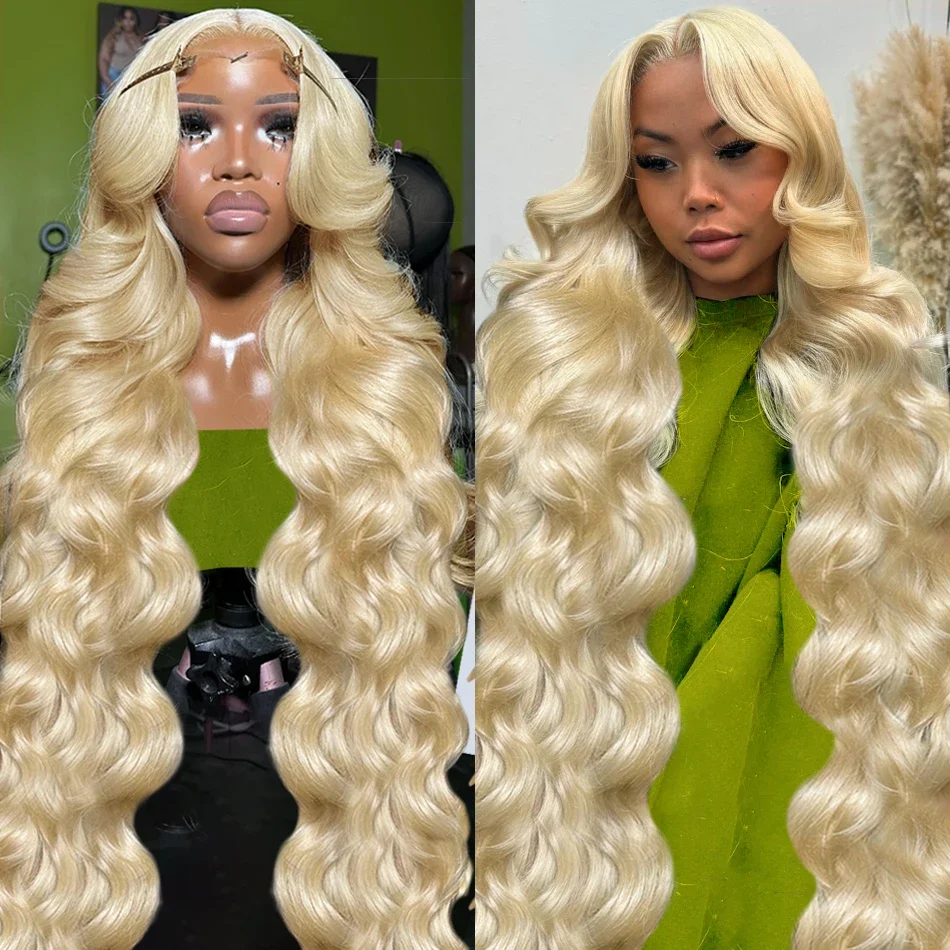 30 40 Inch 613 Honey Blonde Color 13x6 HD Transparent Lace Frontal Body Wave Human Hair Wig 250 Density 13X4 Front Wig For Women