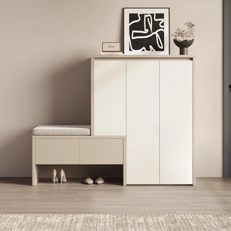 

Divided Into Left And Right Solid Wood Shoe Cabinets Changing Stools Integrated Modern Lockers Shoe Rack Shoerack Living Room