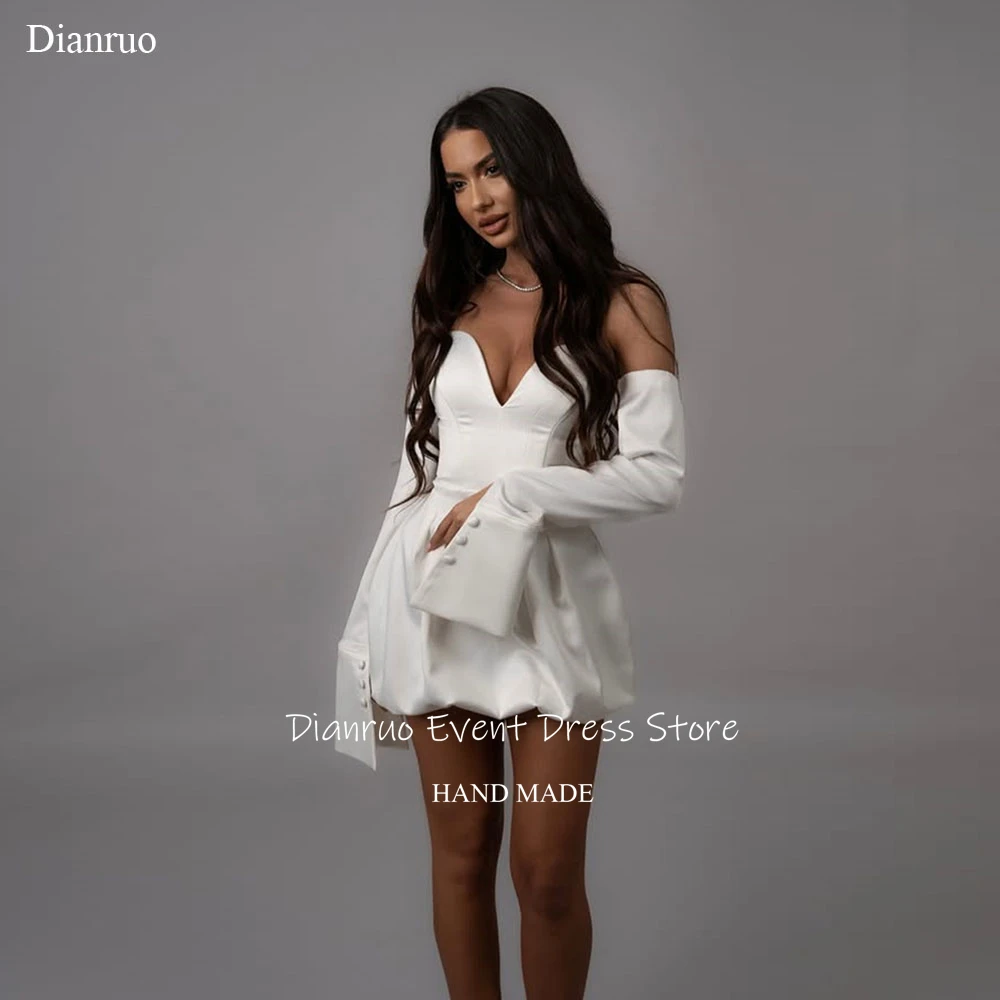 

Xikuo White Satin Prom Gown Glamorous Sweetheart Bespoke Occasion Evening Gown Above Knee Button Cocktail Party Dress Customized