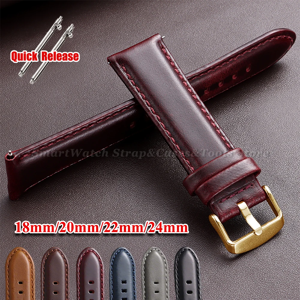 Quick Release Genuine Leather Watch Strap Band  18mm 20mm 22mm 24mm Black Brown Blue Grey Wristbands for DW  for Seiko Bracelets