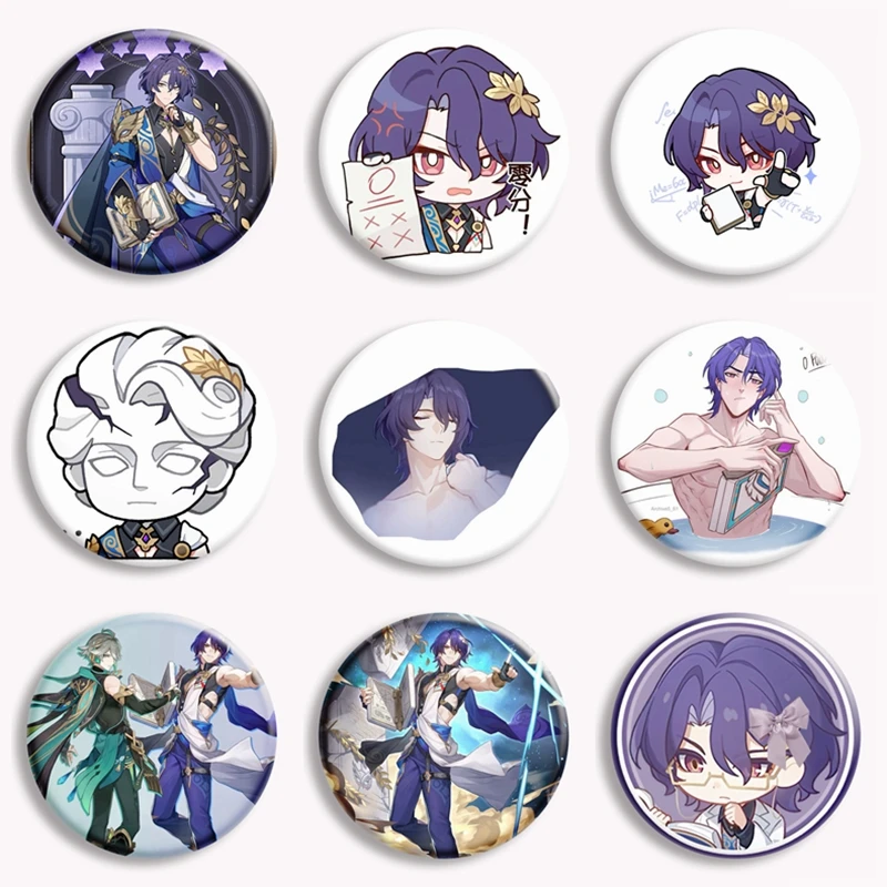 Game Honkai Star Rail Dr. Ratio Cartoon Button Pin Badge Kawaii Anime Game Q Version Brooch Bag Accessories Decor Fans Collect