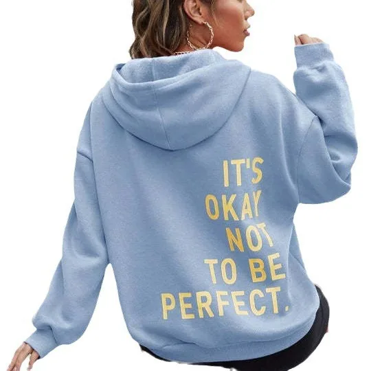 

2025 Women's Letter Printed Versatile Casual Long Sleeve Pullover Loose Hooded Sweater