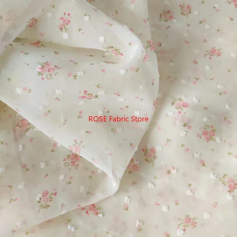 Chiffon Fabric Pink Floral Dot Exquisite Bridal Wedding Fabric Skirt Fabric Headband 59