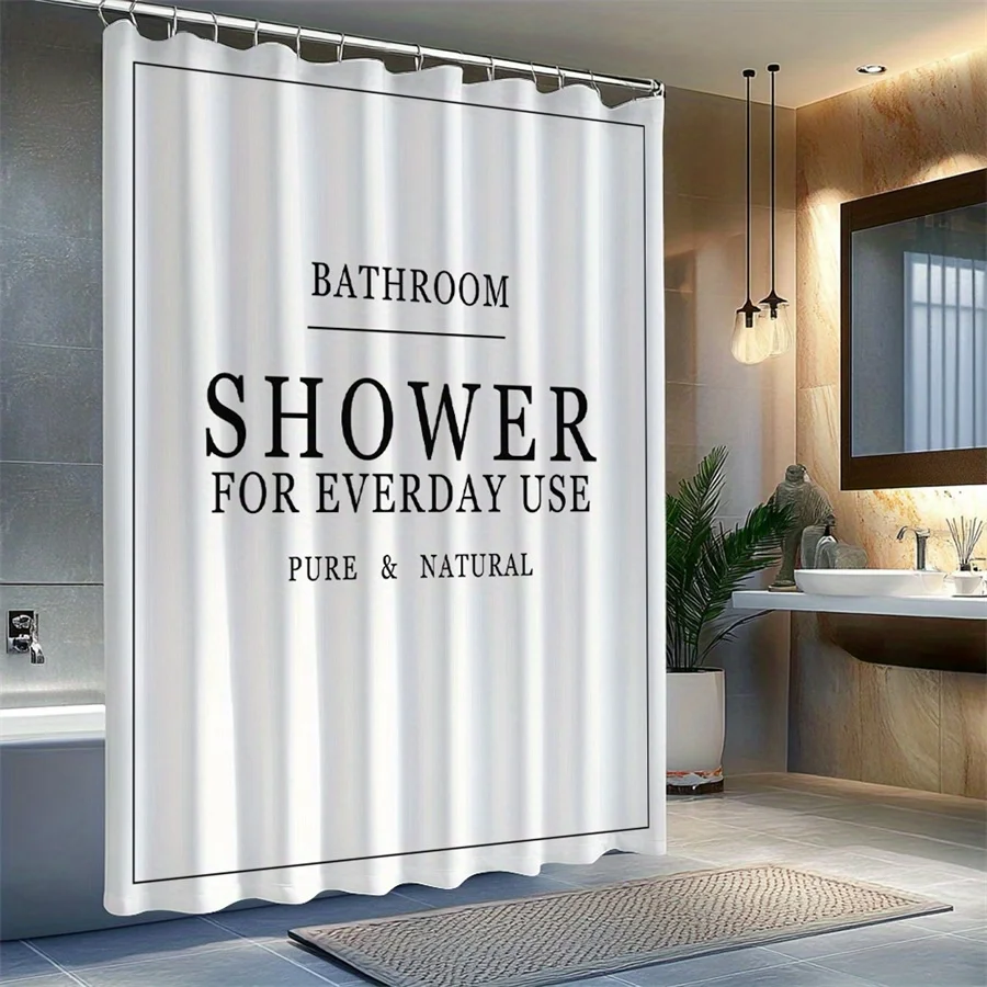 1pc Minimalist Black and White Bold Text Bathroom Shower Curtain 
