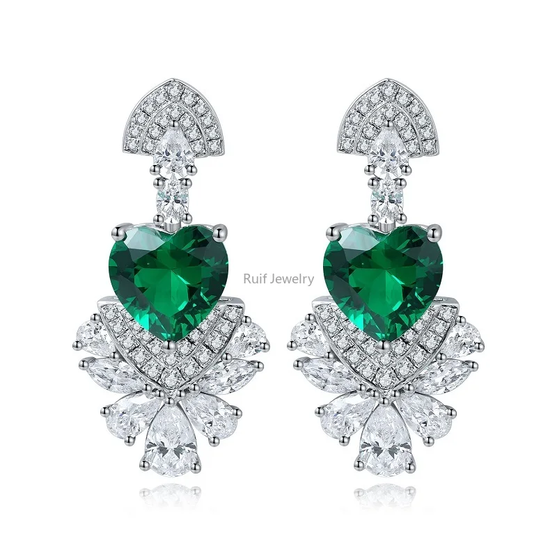 Ruif High Jewelry 925 Silver with Lab Grown Emerald Earring for Women Luxury Design Girls Party Jewelry Accessories