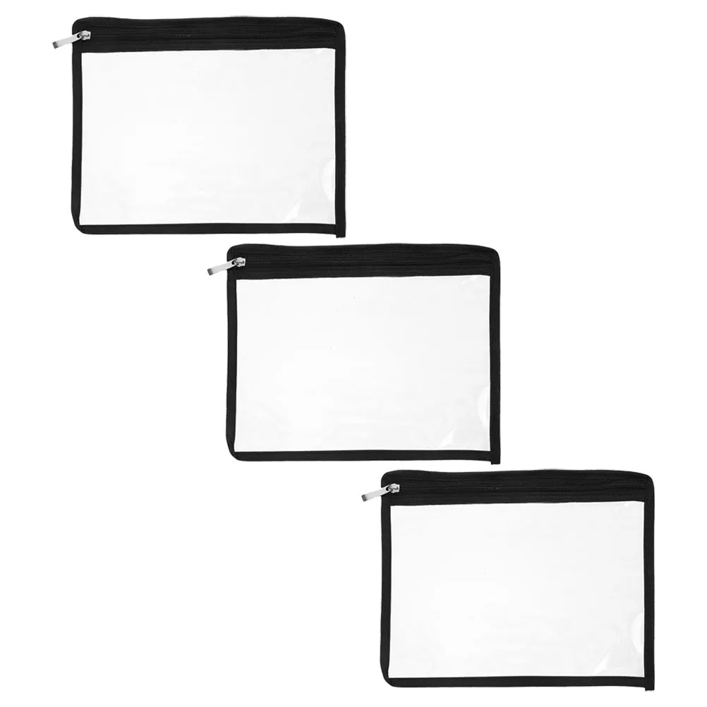 

3Pcs Transparent Pencil Case PVC Document Organizer Zipper Bag Office School Travel Essentials Storage