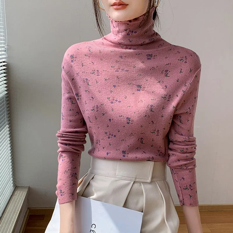 

Мягкая восковая водолазка с цветочным принтом и нижней рубашкой с длинными рукавами