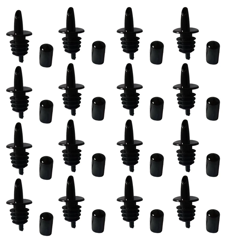 

50PCS Bottle Pourers Syrup Pourer Pour Spouts Plastic Liquor Bottle Pourers With Rubber Pourers Dust Cap Covers Durable Black