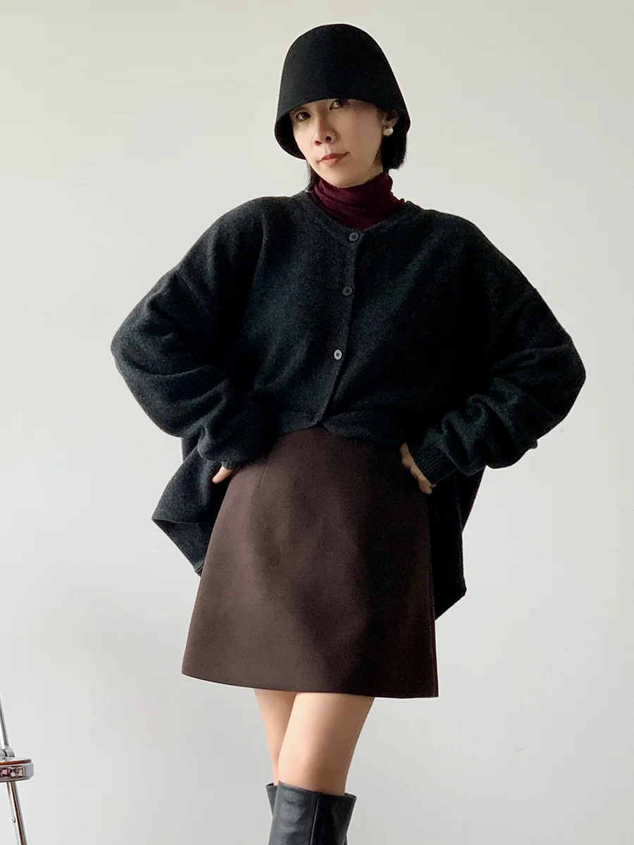 

Anti-Aging A-Line Skirt Acetate Wool Garter Pattern Slimming High Waist f-length Autumn Winter Casual Ci Commute