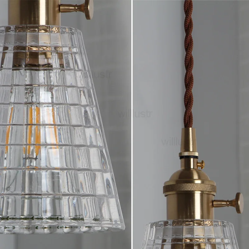 

Vintage Copper Part Suspension Light Taper Puzzle Glass Pendant Lamp Dinning Room Home Hotel Cafe Hanging Ceiling Chandelier