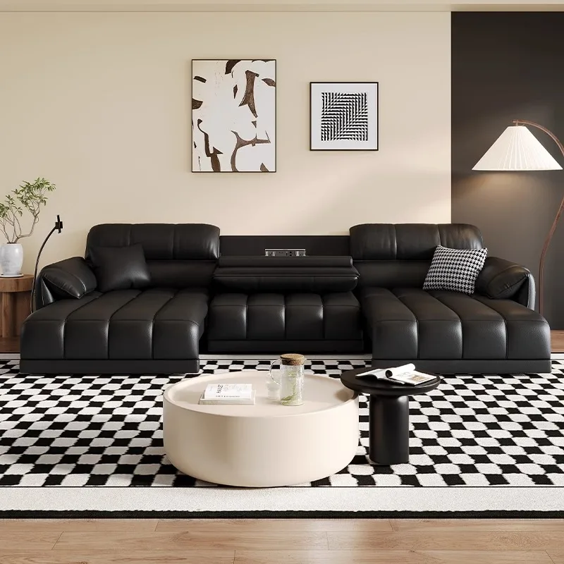 Italian sofa, living room straight row home theater zero wall sofa
