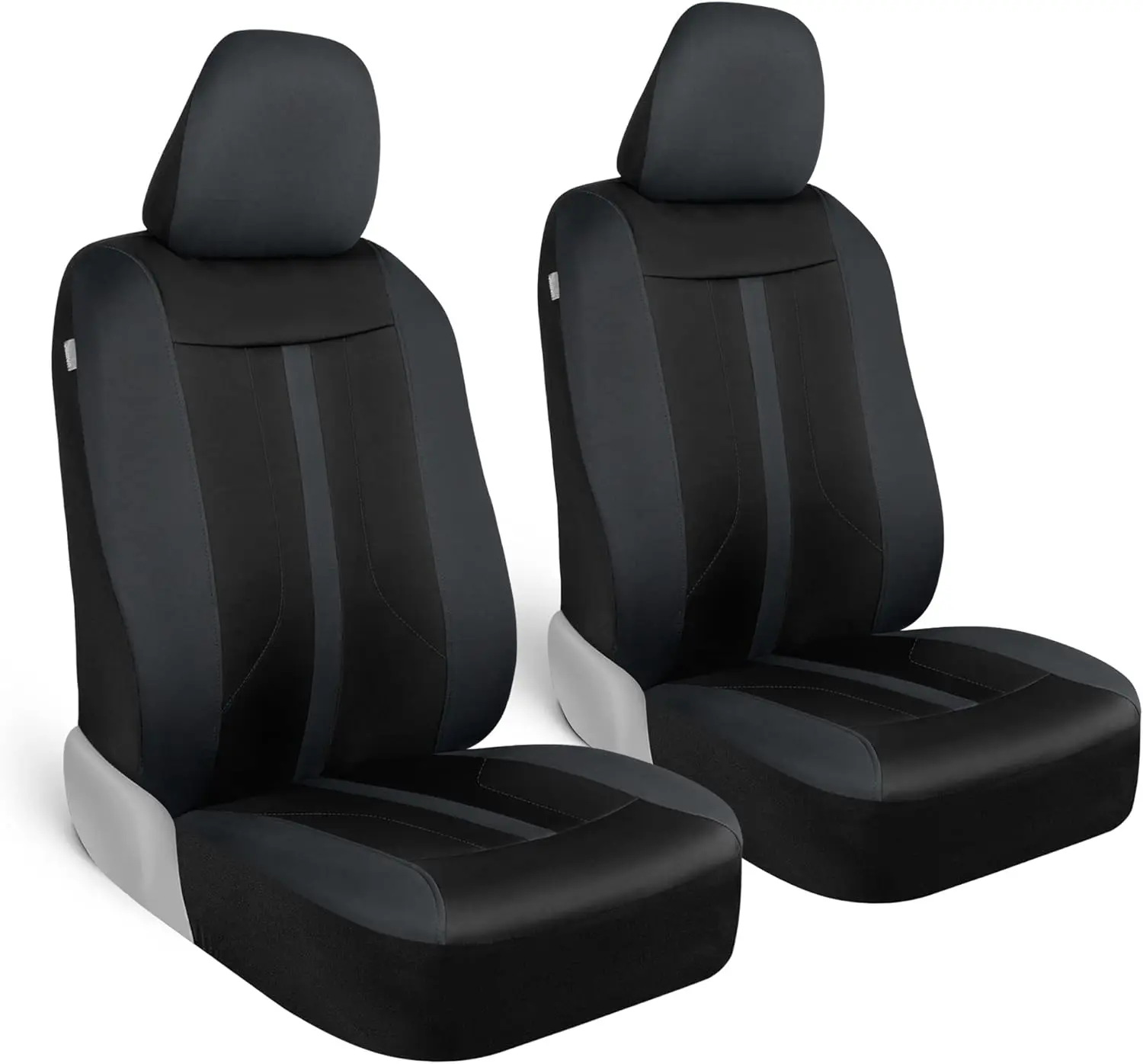 

Gray Cloth Car Seat Covers for Front Seats with Racing Stripe Design, Compatible with Removable Headrests and Armrests
