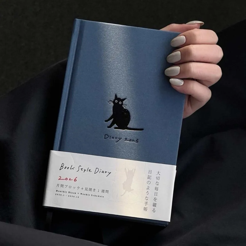 Simple Cartoon Kitten Illustration Notebook 2026 Color Page Hard Shell Schedule Book Convenient Multi Functional