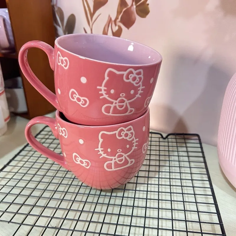 

450ML Kawaii Sanrio Hello Kitty Cute Pink Cartoon Ceramic Cup Breakfast Coffee Home Makeup Anime Figure Gift Kids Toys