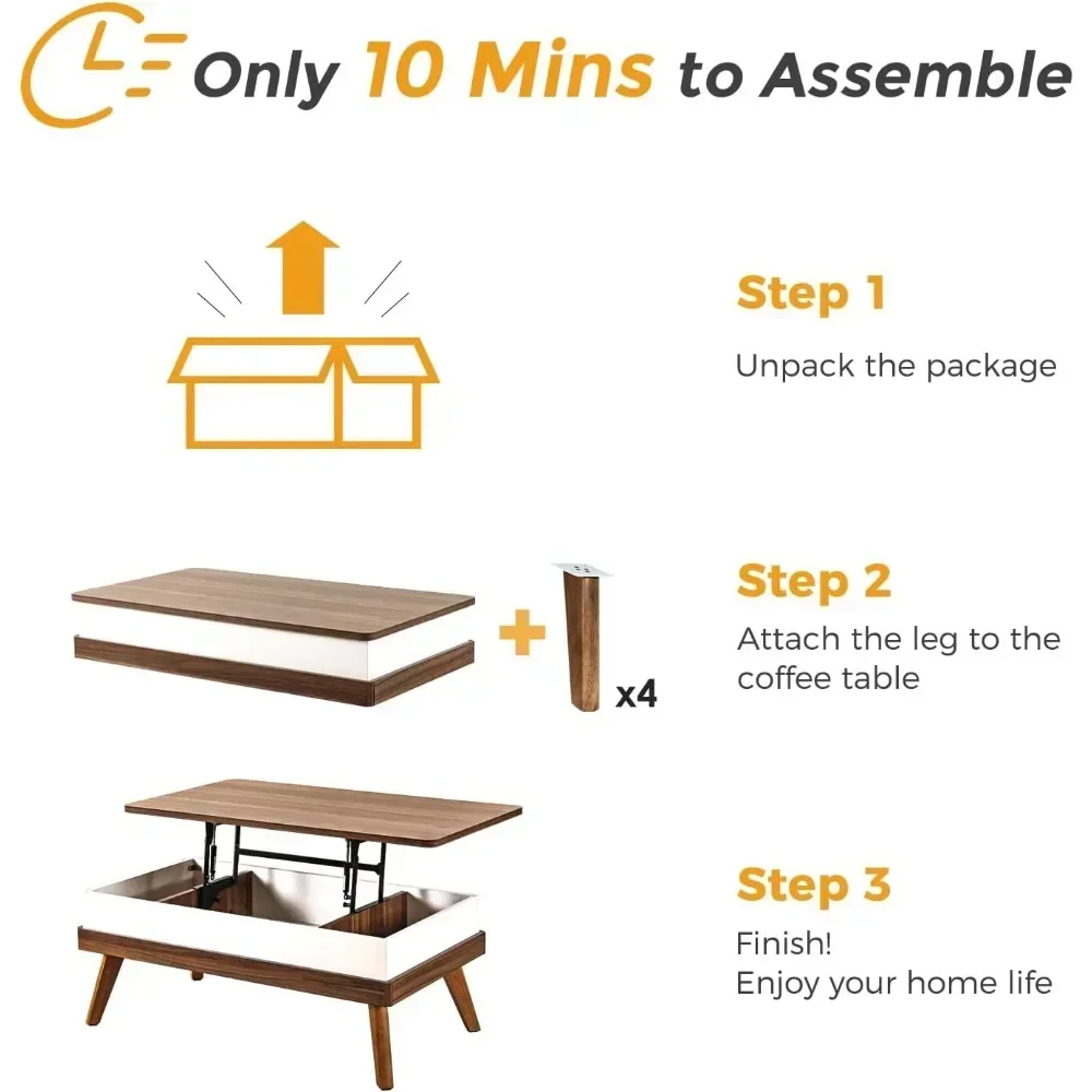 Table Centrale Moderne Facile à Assembler avec Compartiment de Rangement Caché, pour Salle à Manger, Réception, Salon, Maison, Bureau, Café