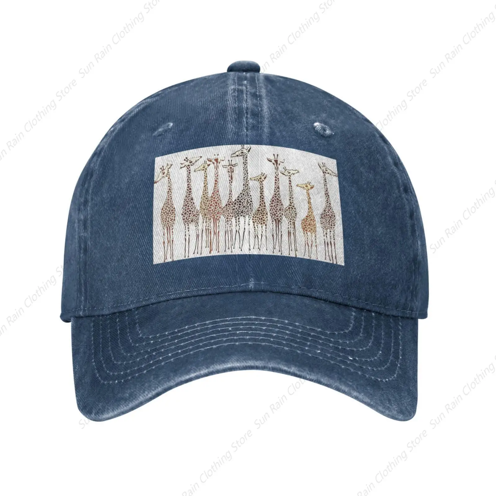 Cute Cartoon Funny Giraffes Print Unisex Adjustable Baseball Caps Washed Denim Trucker Cap Baseball Low Profile Dad Hats