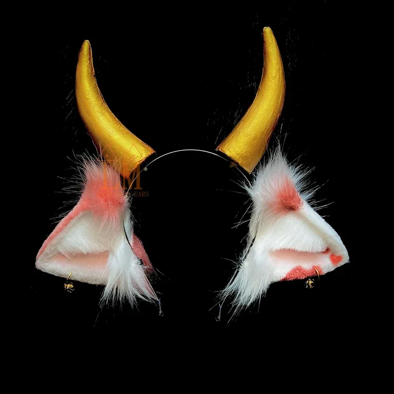 

Handmade Cos Prop Animals Pink Dairy Cow Ox Ears Horns Hairhoop Beast Fox Style Headwear Tail Of Carnaval Halloween Cosplay Prop