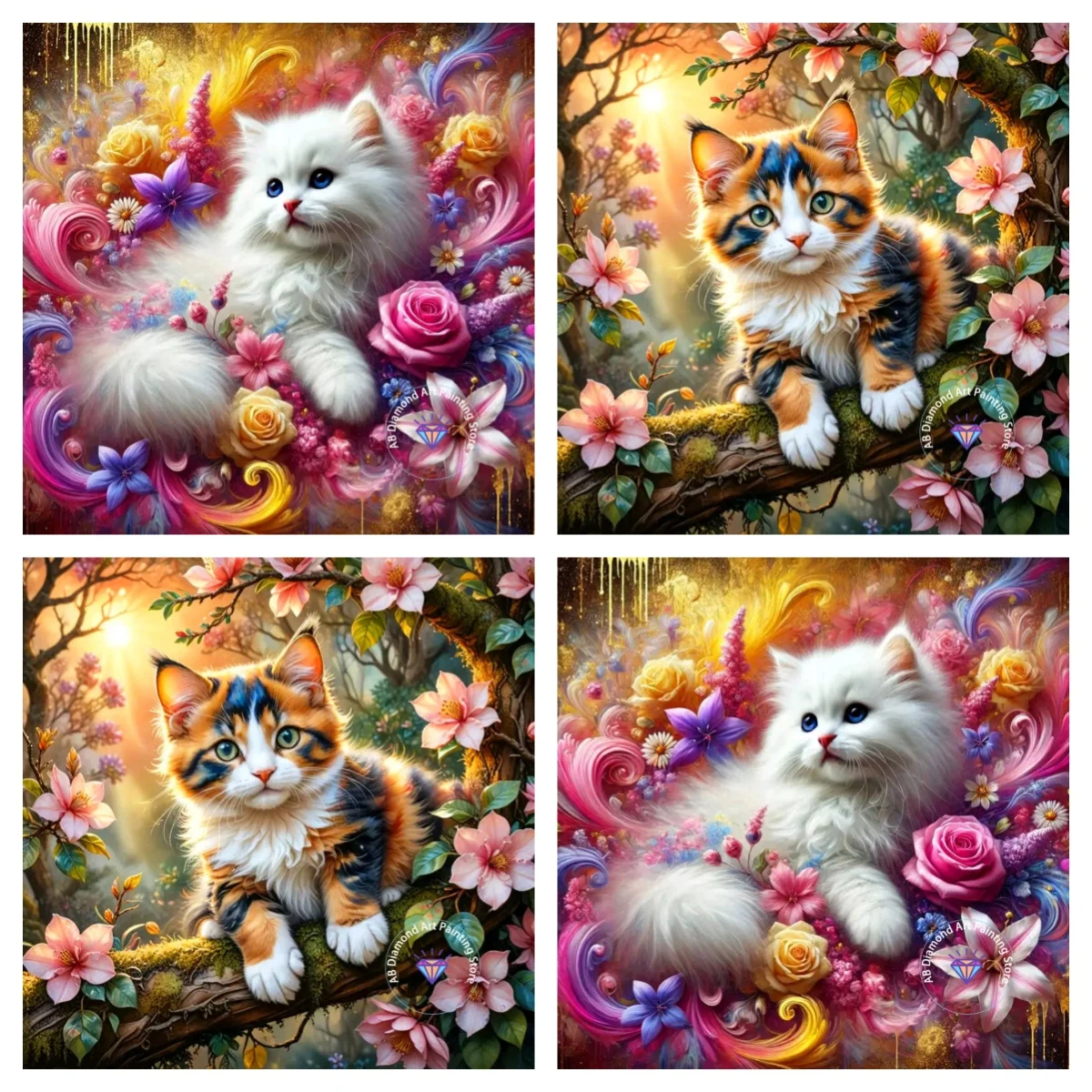 

New Flower Cat Animal AB Diamond Painting Kit Square Round Diamond 5D DIY Cross Embroidery Handmade Art Adult Gift Home Decor