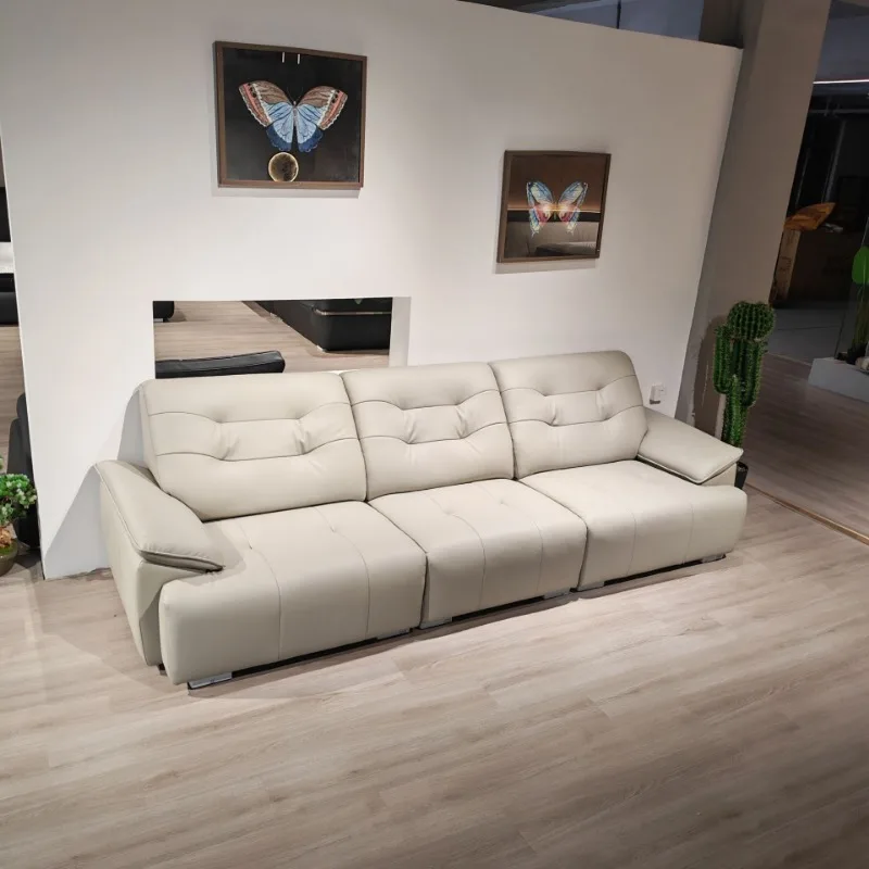 New small apartment straight row microfiber leather sofa living room furniture first layer cowhide sofa four-person leather sofa