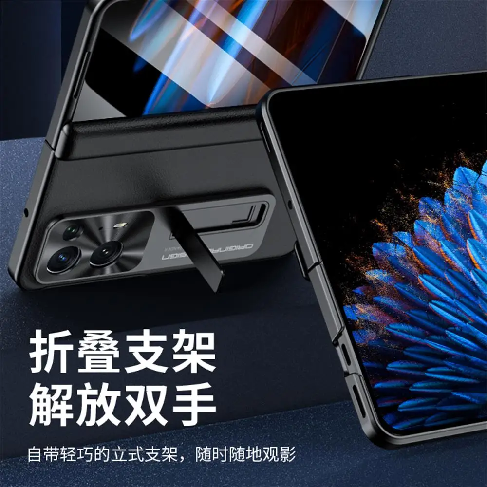 For OPPO Find N2 Case Plain Leather With Tempered Film Bracket Folding Hingle All Inclusive Shockproof Protection Hard Back Case