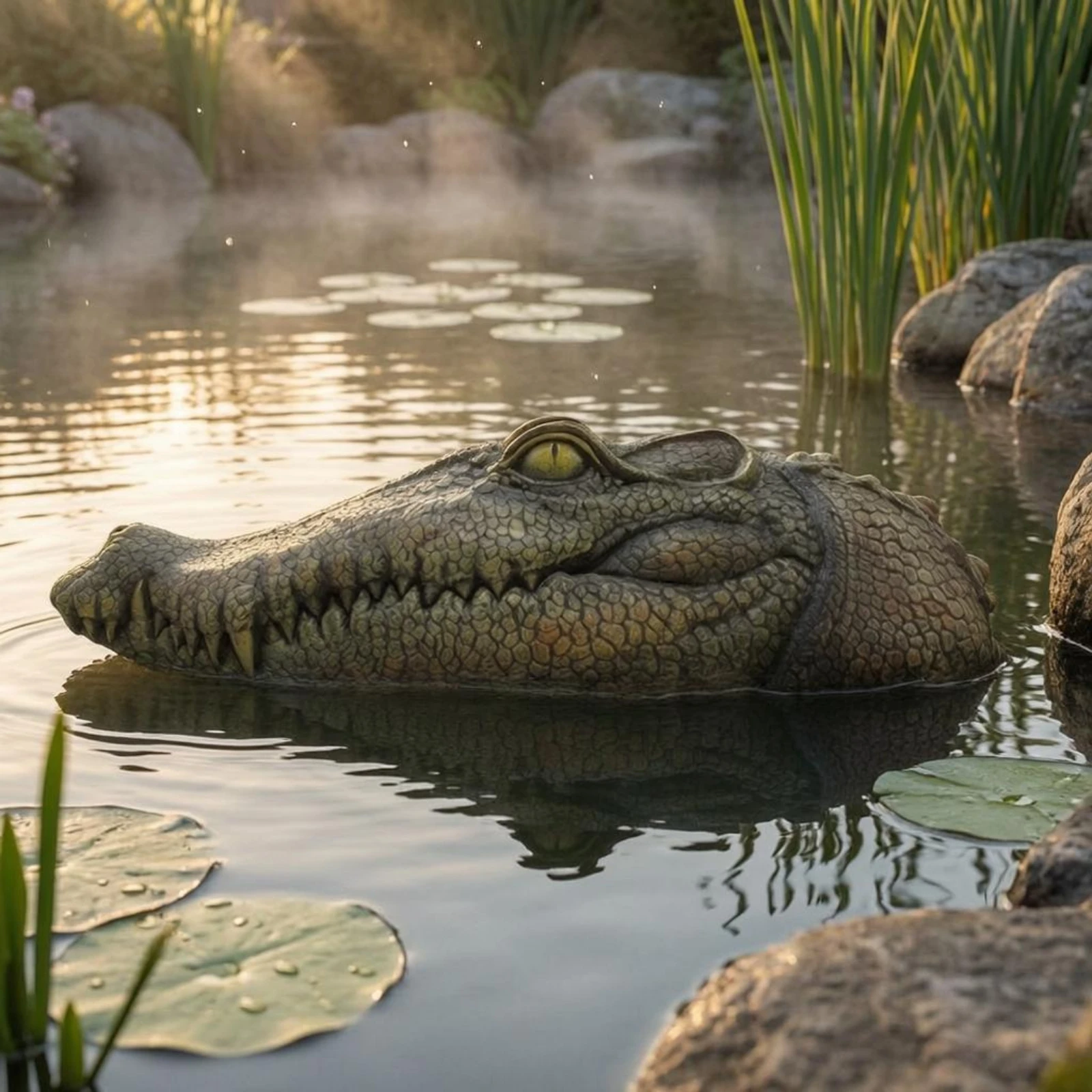 Floating Crocodile Ornament Molded Teeth Floating Crocodile Head Water Feature Decor Lifelike Outdoor Decoration Decorative