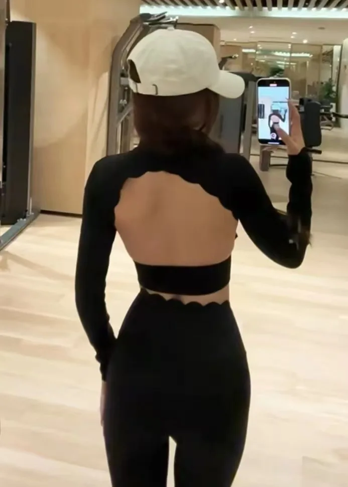 

New Arrival Autumn Winter Long-Sleeved Neck Hanged Women's Sports Top Tight High Elasticity Anti-Sweat Women's Yoga Shirt