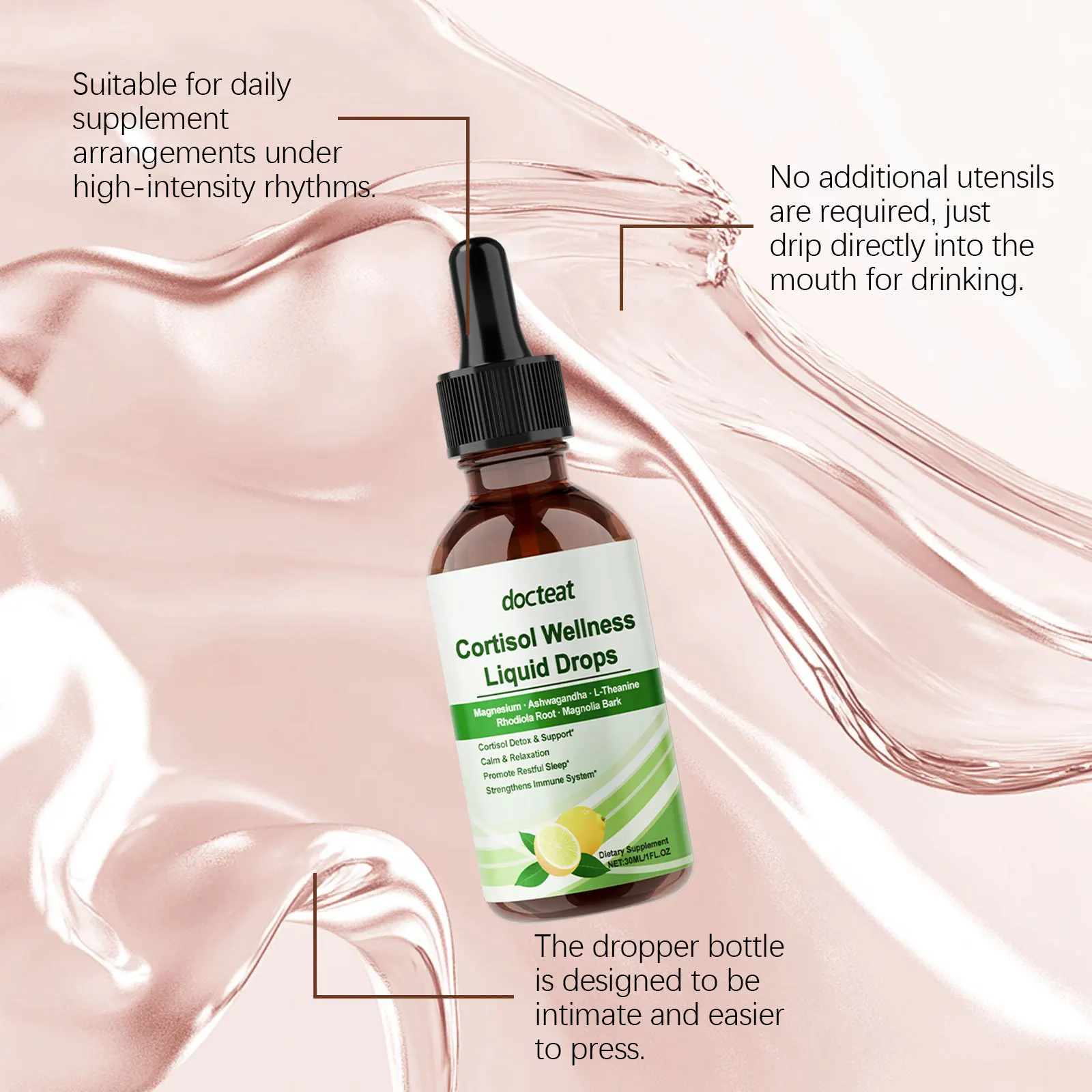 Women Cortisol Wellness Drops Hormone Balance Relief Stress Anxiety Improve Sleep Reduce Belly Bloat Herbal Liquid Supplement