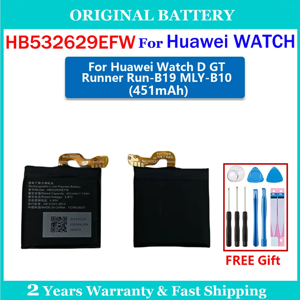 New Genuine HB532629EFW For Huawei Watch D GT Runner Run-B19 MLY-B10 Replacement Batteria With Tool