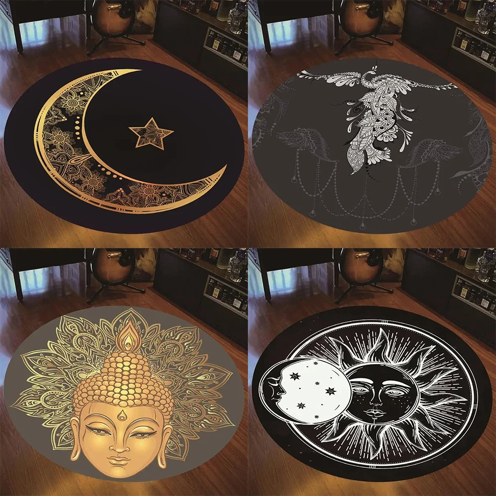 Mandala Thai Buddha Round Carpet Bohemian Witchcraft Style Colorful Floor Mat Living Room Bedroom Anti-Slip Door Mat